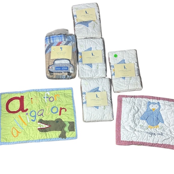Pottery barn kids vintage lot quilted shams alphabet soup Clayton’s cars new